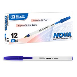 BAZIC Products Ballpoint Pen Nova Blue Color Stick Pens, 1.0 mm Bold Point Smooth Writing, for Office School Teacher (12/Pack), 1-Pack
