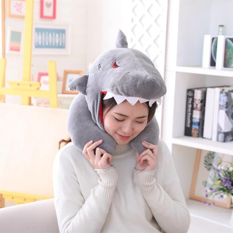 Bury Tony Shark Soft Hooded Travel Neck Pillow, Cartoon Animal