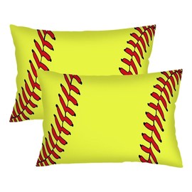 Sport Theme Throw Pillow Cover Queen Size Set of 2 Sports Yellow and Red Baseball Laces Softball Laces Lumbar Pillow Case Decorative Standard Pillow Cases with Zipper Cushion Covers for Bed,20"x30"