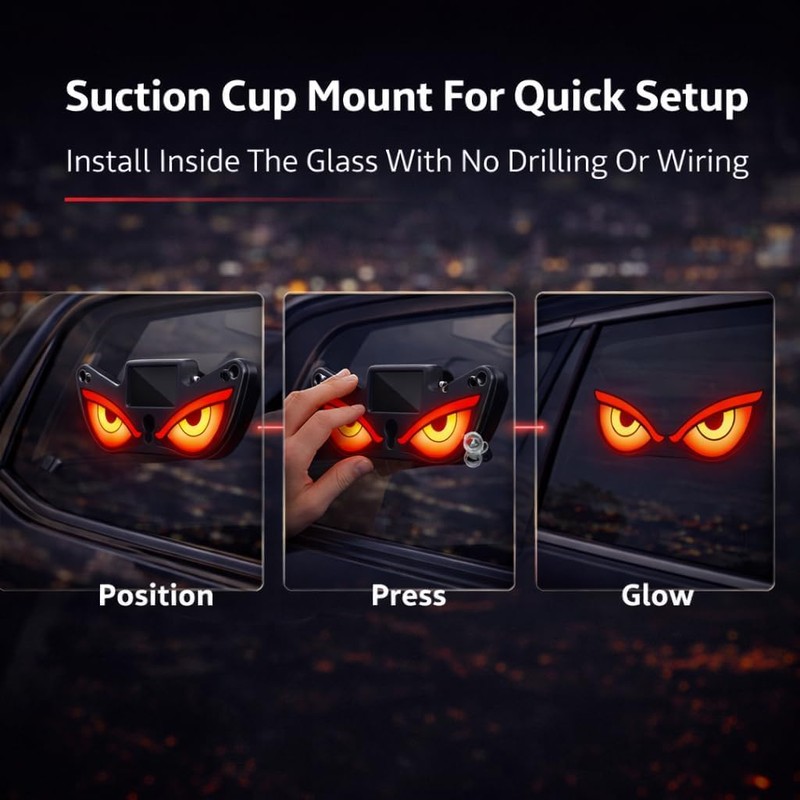 Solar Demon Eye LED Car Window Light, Wireless No Drill