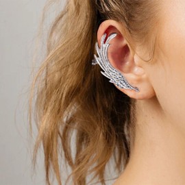 Dervivea Silver Ear Cuff Earrings with Rhinestones - Wings Ear Clip Wrap Earrings - Jewellery for Women and Girls (Silver Right)