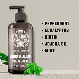 Viking Revolution- Champú Biotin para hombres - Champú de eucalipto y menta con aceite de jojoba y aceite de menta - Champú anticaída del cabello