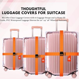 Fhauopsa 3 PCS Clear Suitcase Covers for Luggage, 20" 24" 28" Luggage Protector Suitcase Cover TSA Approved Waterproof Transparent PVC Protector (20"+24"+28")