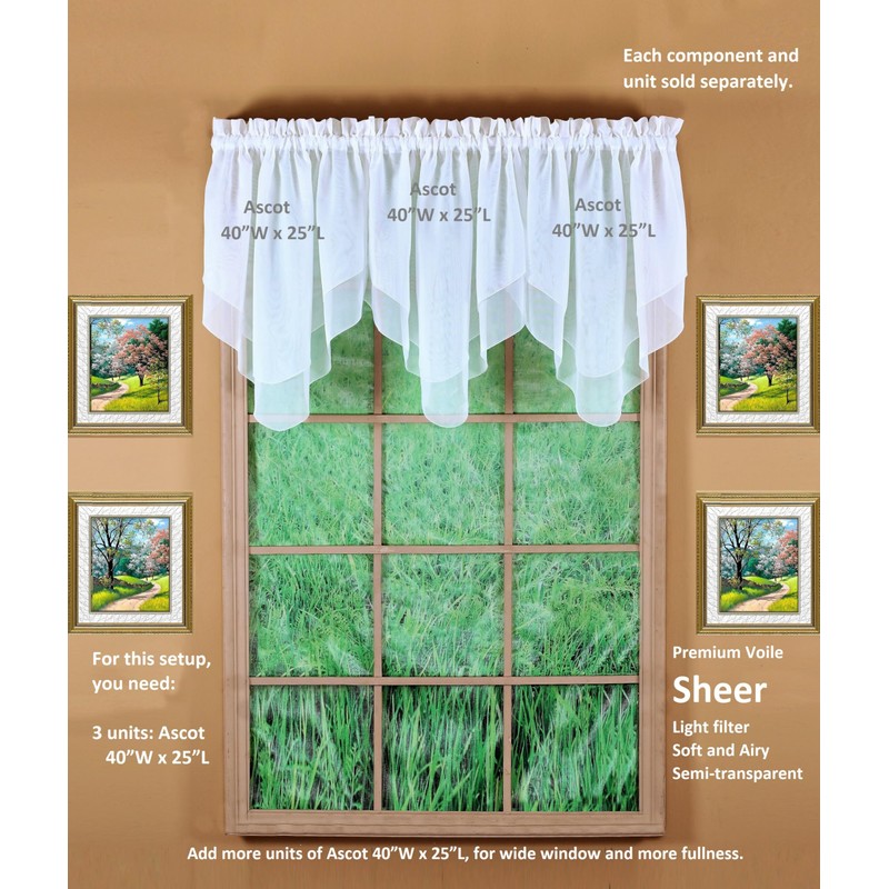 Today's Curtain Emelia Original Voile Ascot 25", White, 40" W