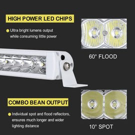 BIGLION.X 12 inch White Led Light Bar for Boats Led Boat Light 100W 11000LM Single Row Ｍarine Light Bar Spot&Flood Combo Deck/Dock Marine Light Waterproof IP68 12V 24V for Boats Truck Off-Road Car SUV