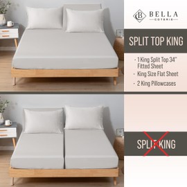Bella Coterie Luxury Bamboo Viscose Split Top King Size Sheet Set | 100% Organically Grown | Ultra Soft | 34" Split | Cooling for Hot Sleepers | 18" Deep Pocket [Grey Mist]