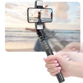 Phone Gimbal Stabiliser, Foldable Handheld Phone Stabilizer, Tripod, Selfie Stick with Two Fill Lights, Anti-Shake Single Axis Vlogging Stabiliser, Integrated