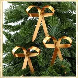 Daifunli 12 Pcs Christmas Metal Bow Christmas Tree Ornaments with Clip Bow Decoration for Christmas Tree Garland Wreath Indoor Outdoor(Gold)
