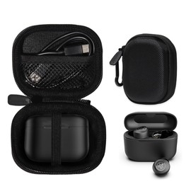 CaseSack Case for JLab Go Pop+,Go Air Pop, Air, Air Tones+/ Tones, JBuds Mini True Wireless Earbuds, Compact Organizer for The Charger case and Charger Cord (Black)
