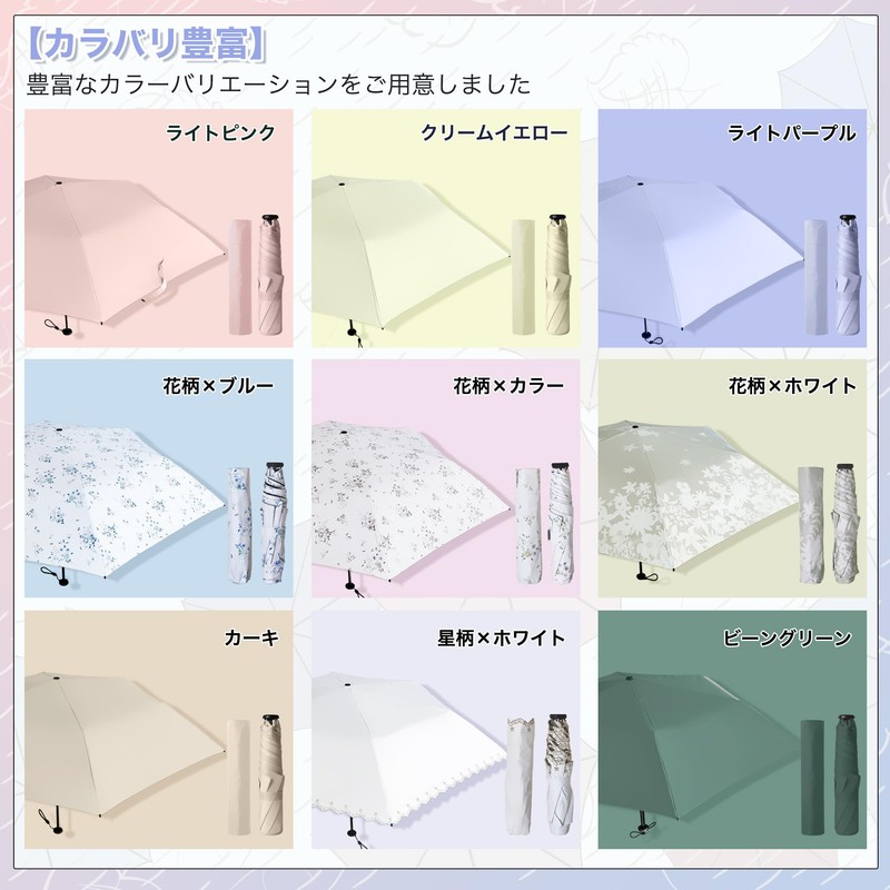 KOZUMUWAN Parasol, Ultra Lightweight, Foldable, UV Protection, Full Light Blocking,