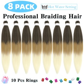 Braiding Hair Pre Stretched 20 Inch 8 Pack Braiding Hair Extensions Itch Free Soft Yaki Texture Hot Water Setting Synthetic Crochet Braids Hair For Women Girls (20Inch,4/27/613)