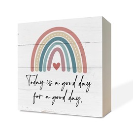 Inspirational Wood Signs, Wooden Box Sign Desk Decor, Positive Thinking Sign, Office Decor, Freestanding Decoration for Home Farmhouse, Housewarming Gift, Today is a Good Day for a Good Day
