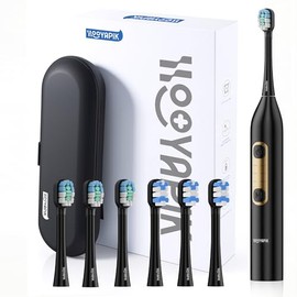 Sonic Cepillo de dientes eléctrico, 40.000 VPM, 6 modos, blanco, con 6 cabezales de cepillo y estuche de viaje (negro)