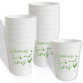 BOMXOI 12PCS Weenies & Tinis Cups Bachelorette Party Plastic Cups 16oz Martini Themed Party Decorations Supplies A Tini Bit Older Birthday Party Decor Sign White Green