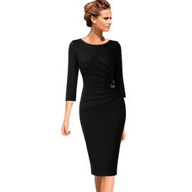 VFSHOW Womens Black Cocktail Party Elegant Ruched Work Business Office Bodycon Pencil Sheath Dress 6563 BLK L