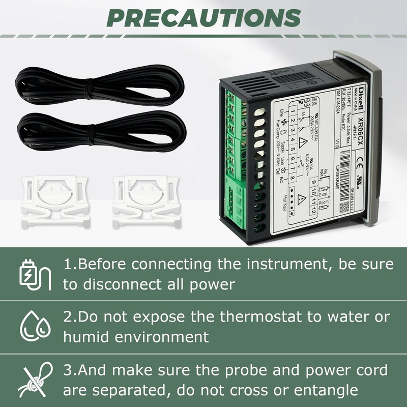 for Dixell Temperature Controllers, XR06CX-4N1F1 Digital Thermostat with Sensor Probe