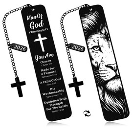 Baptism Bookmarks for Man, Bible Bookmarks for Men, Black Scripture Lion Bookmarks with Cross Pendant for Man, Birthday Church Baptism Gift for Pastor Men