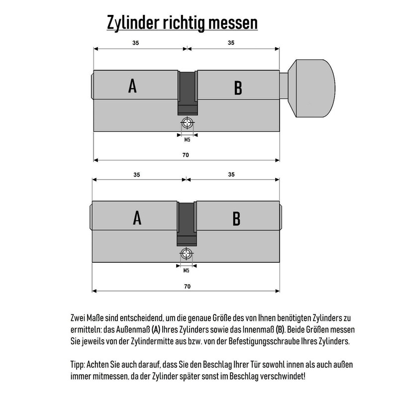 3x Door Cylinder Lock 70 mm 35/35 mm Simultaneous Locking