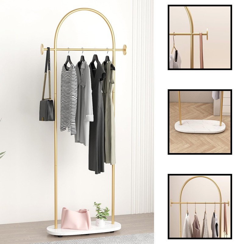 Gold Clothing Rack, Modern Clothes Rack with Shelf, Heavy Duty