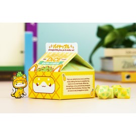 1985 Games Pineapple Kawaii Cat Dice Set – Milk Carton-Inspired Dice for DND | TTRPGs & Tabletop Roleplaying