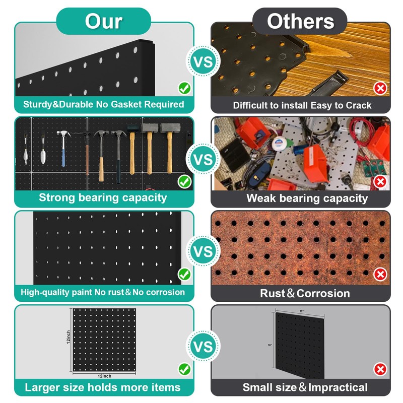 Hogurity Peg Board, 6 Pack 12"x12" Black Metal Pegboard Panels