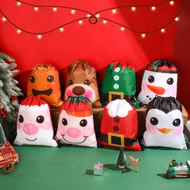 Censen 24 Pcs Christmas Drawstring Bag Bulk 12 x 10 Inch Waterproof Gingerbread Man Santa Elk for Kids Gift Party
