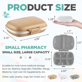 Layhit 30 Pack Travel Pill Boxes Bulk Small Case Portable Pill Organizer 8 Compartments Box Dispenser Daily Vitamin Jewelry Organizer with 256 Pcs Labels 1 Pen(White, Gray, Khaki)