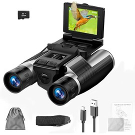 Digital Binoculars Camera, 2.4" LCD Display 12x Optical Zoom 8X Digital Zoom 48MP Pictures 2.5K Videos Camera with 32GB Card, Binoculars for Bird Watching Hunting Outdoor Adventures (DT40)