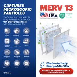 BNX TruFilter 24x24x1 Air Filter MERV 13 (4-Pack) - MADE IN USA - AC Furnace Filters for Allergies, Pollen, Mold, Bacteria, Smoke, Allergen, MPR 1900 FPR 10 (Actual Size: 23.38 x 23.38 x 0.75 Inches)