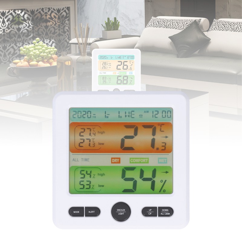 LCD Electronic Alarm Clock Temperature Humidity Monitoring Alarm for Indoor