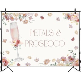 Petals and Prosecco Bridal Shower Backdrop, Pink Champagne Flowers Wedding Engagement Photography Background, Bachelorette Party Decorations Photo Booth Prop 5x3ft