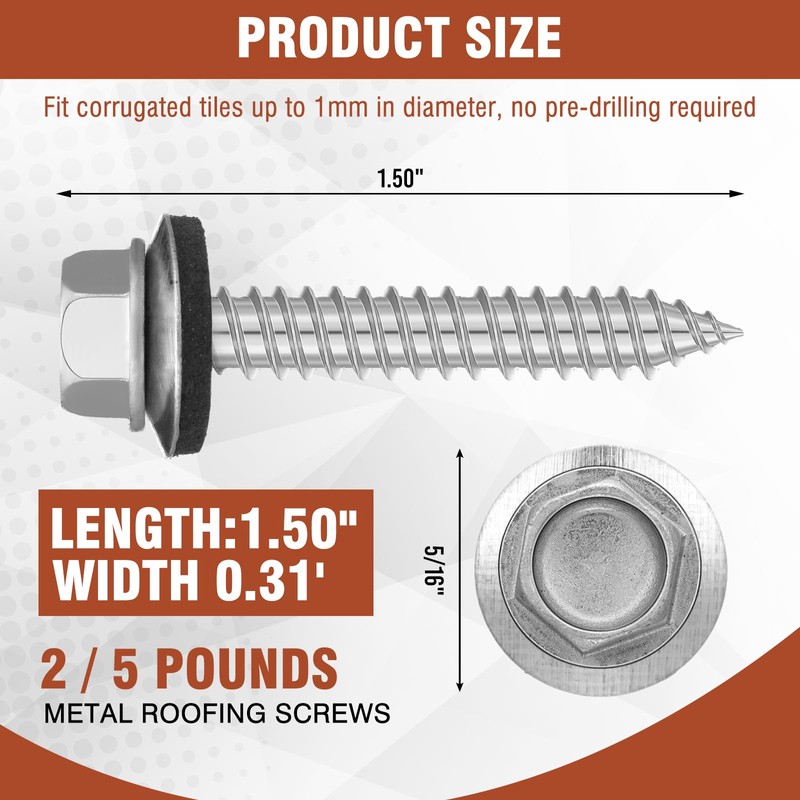 Zonon 250 Pcs Metal Roofing Screws #14 x 1-1/2 Inch
