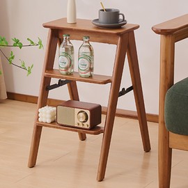 JIKUGO Foldable Step Stool Bamboo,3 Step Ladder with Wide Anti-Slip Pedal,Sturdy Bamboo Ladder,Step Stool for Adults
