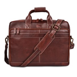 LEATHER VILLAGE 16" Leather Laptop Messenger Briefcase Bag for Men-Leather Satchel for Travel and Office Shoulder Bag-Red Brown