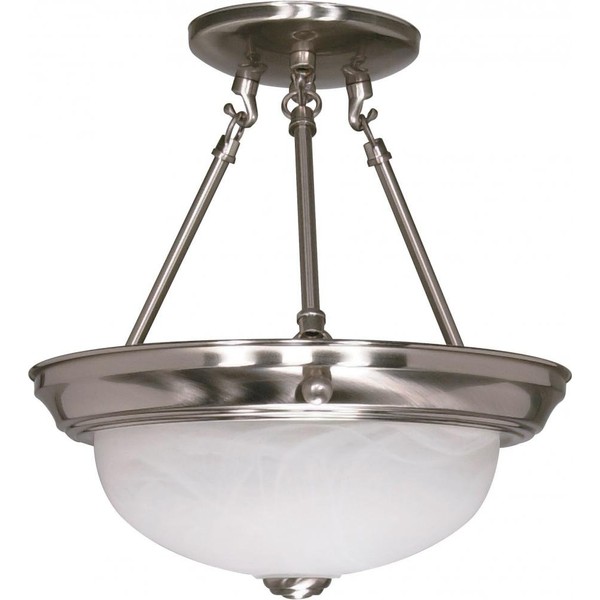 NUVO 60/200 Two Light Semi Flush Mount, Brushed Nickel/Alabaster Glass 11 in.