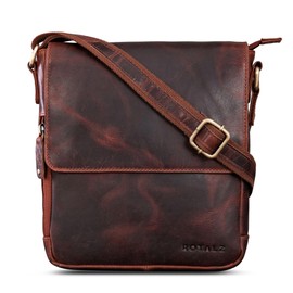 ROYALZ 'Cleveland' Vintage Leather Shoulder Bag Men's Small Stylish Vintage Men's Shoulder Bag Made of Genuine Leather, Colour: Roma Cognac Brown