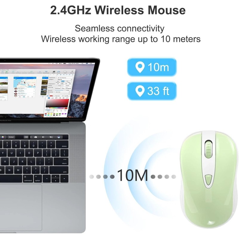 OKIMO Wireless Mouse for Laptop, Green, Unisex, 2.4GHz Optical, USB