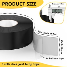 Hanotic Joist Tape for Decking 2" x 50', 1 Rolls Weatherproof Butyl Sealant Tape - Waterproof and Anti-Corrosion for Extend Deck Life for Wood Joists Beams Roof Rv