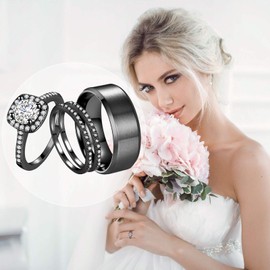 CEJUG 2Ct 18k Black Gold Wedding Ring Sets for Women and Men Hers His Titanium Bands Stainless Steel Couple Rings Cz Size 12&5