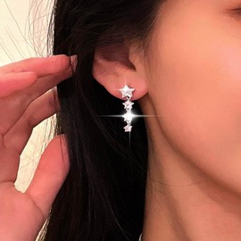TseenYi Crystal Star Dangle Earrings Silver Rhinestone Star Earrings CZ Star Drop Earrings Crystal Long Star Drop Earrings Long Star CZ Dangle Earrings Jewellery for Women and Girls, Crystal