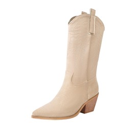 Reitoye Women's Embroidered Western Cowboy Boots Mid Calf Chunky Heel Pull-Up Tabs Classic Cowgirl Boot US 7