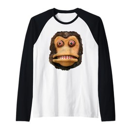 Big Buggy Eyed Monkey Face Cymbal Playing Toy Animal Raglan Baseball Tee