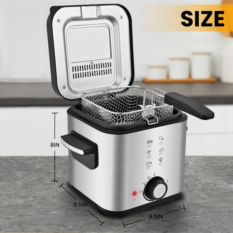PUKOMC Electric Deep Fryer, 1.5 Liters/1.6 Qt. Oil Capacity, Small