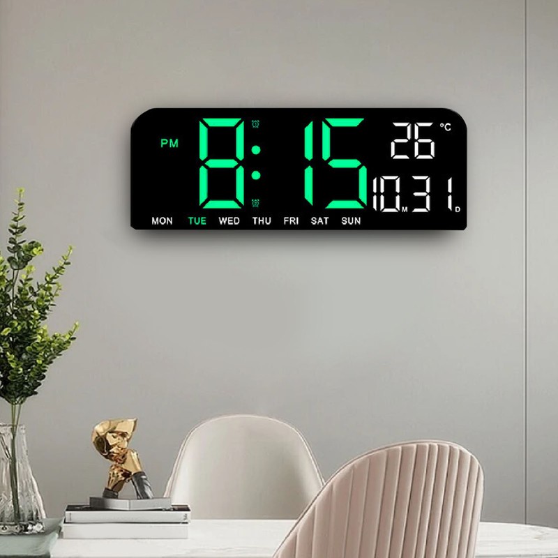 Digital Alarm Clock Large LED Display Desk Wall Clock with