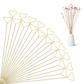 Floral Pick Card Holder 20Pcs Picture Holders for Centerpieces,Gold Place Card Holder Stick Clip for Flower Arrangement Metal Wire Photo Holder,Heart Shape Floral Picks for Wedding Birthday Party