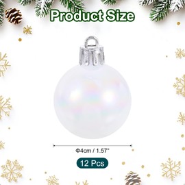 uxcell 12Pcs Christmas Iridescent Ornaments Balls, 1.57" Plastic Shatterproof Hanging Ball Christmas Tree Ornament for Christmas Holiday Party Home Decor (White)