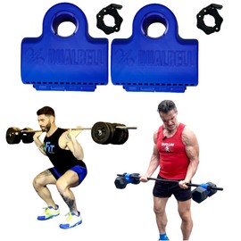 Blue DUALBELL Pair for 1” bar and black weight collars- Home gym dumbbell to barbell adapters - Connect Dumbbells to 1”, 25mm standard diameter bar to replace weight plates- holds up to 100lb dumbbell