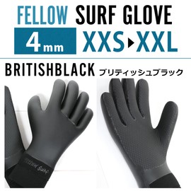 FELLOW Surf Gloves, 0.2 inches (4 mm), Surfing Skin, Waterproof, Cold Protection, Winter, Neoprene, Fleece-Lined, Thermal Wetsuit, Japanese Standard, British Black, L Size
