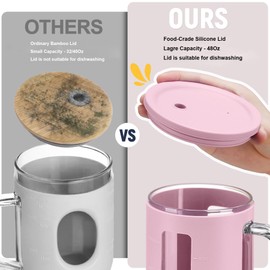 NiHome 48oz Glass Tumbler with Straw and Lid for Hot & Cold Drinks, Fits Most Car Cup Holders for Travel & Commute, Stainless Steel & Silicone Sleeve Straws Included (Light Pink)