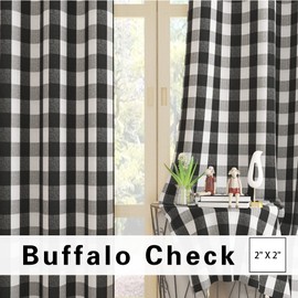 Black White Buffalo Check Window Curtains 48 inches Long Living Room Cotton Curtain Panels Bedroom Plaid Gingham Farmhouse Decor Curtains Rod Pocket Kitchen Bathroom Basement 2 Panels 52"x48"